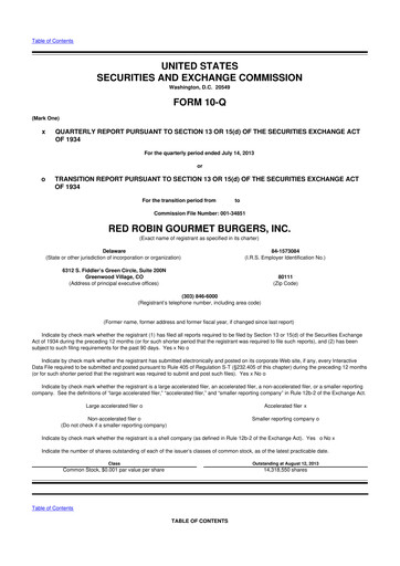 Miniature Red Robin
 10-Q Rapport trimestriel  