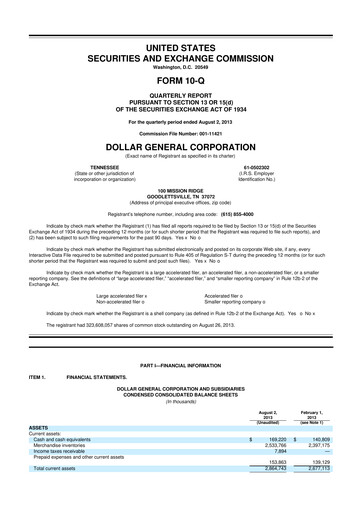Thumbnail Dollar General 10-Q Quarterly Report FY2013 