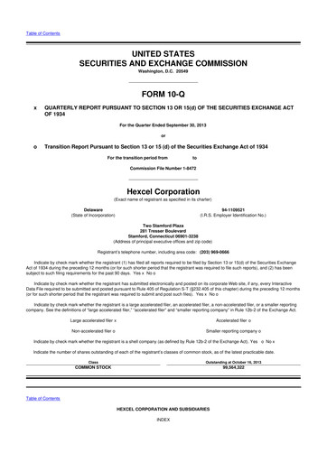 Thumbnail Hexcel
 10-Q Quarterly Report FY2013 