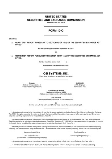 Miniature OSI Systems
 10-Q Rapport trimestriel 2014 