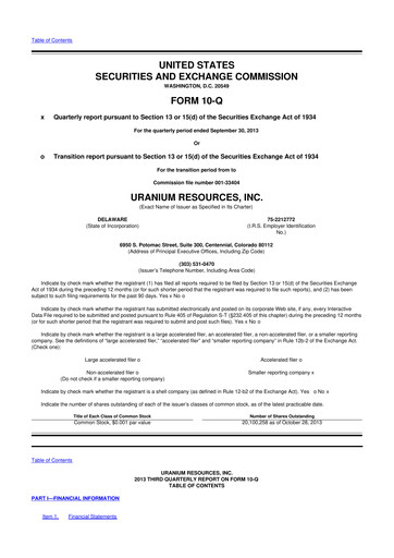 Thumbnail Westwater Resources
 10-Q Quarterly Report FY2013 