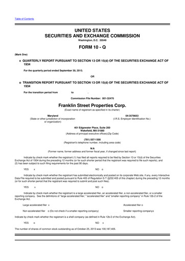 Miniature Franklin Street Properties 10-Q Rapport trimestriel  