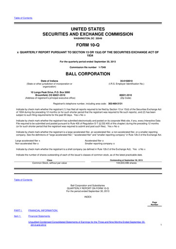 Thumbnail Ball Corporation
 10-Q Quarterly Report FY2013 