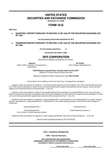 Thumbnail SPX Technologies 10-Q Quarterly Report FY2013 