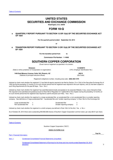 Thumbnail Southern Copper 10-Q Quarterly Report FY2013 