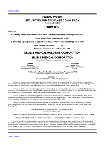 Miniature Select Medical Holdings 10-Q Rapport trimestriel 2013 