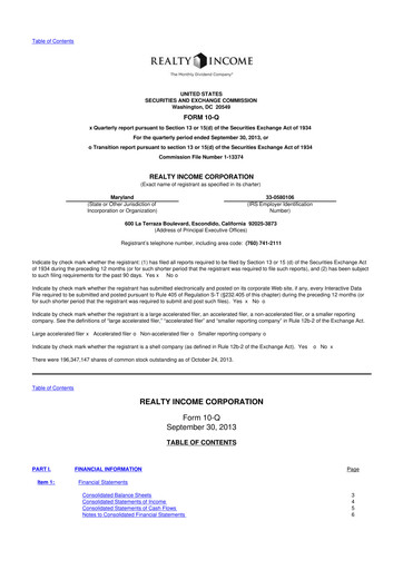 Vorschaubild Realty Income 10-Q Quartalsbericht 2013 