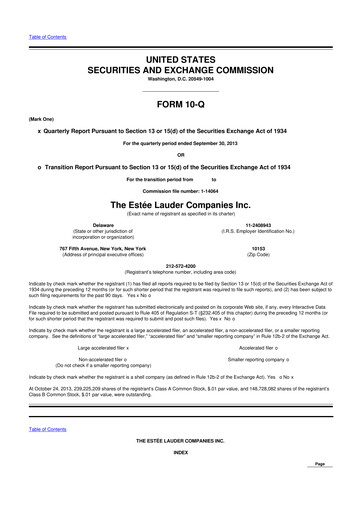 Thumbnail Estee Lauder 10-Q Quarterly Report FY2014 