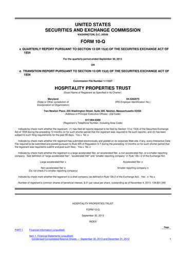 Thumbnail Service Properties Trust 10-Q Quarterly Report FY2013 