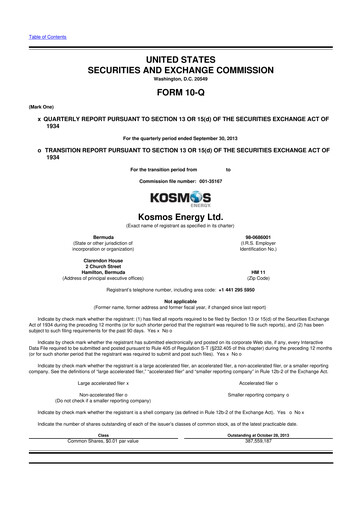 Miniature Kosmos Energy 10-Q Rapport trimestriel 2013 