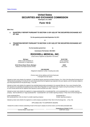 Vorschaubild Rockwell Medical
 10-Q Quartalsbericht  