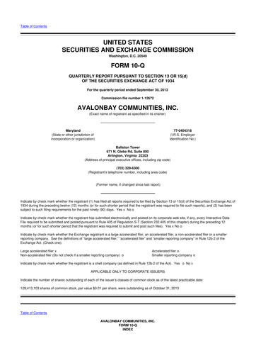 Thumbnail AvalonBay Communities 10-Q Quarterly Report FY2013 