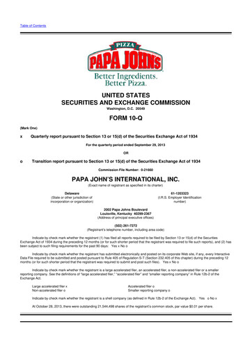 Miniature Papa John's Pizza
 10-Q Rapport trimestriel 2013 