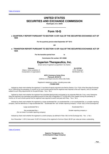 Thumbnail Esperion Therapeutics 10-Q Quarterly Report FY 