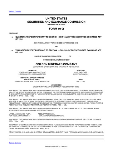 Thumbnail Golden Minerals
 10-Q Quarterly Report FY2013 