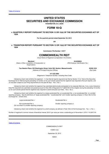Thumbnail Equity Commonwealth 10-Q Quarterly Report FY2013 