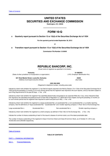 Thumbnail Republic Bank 10-Q Quarterly Report FY2013 
