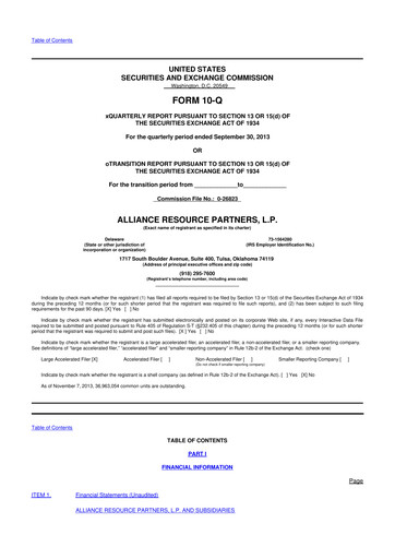 Miniature Alliance Resource Partners 10-Q Rapport trimestriel  