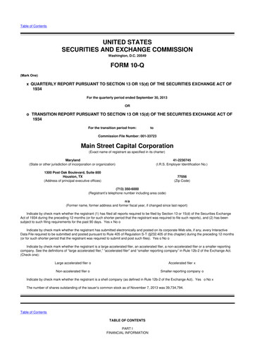 Thumbnail Main Street Capital
 10-Q Quarterly Report FY 