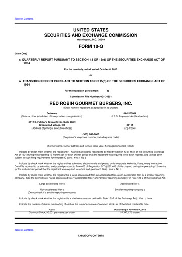 Miniature Red Robin
 10-Q Rapport trimestriel  