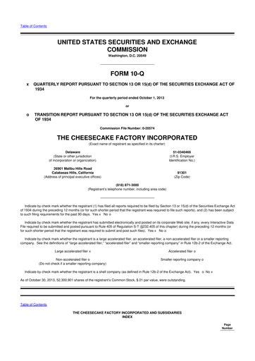 Thumbnail The Cheesecake Factory
 10-Q Quarterly Report FY2013 