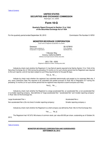 Thumbnail Monster Beverage 10-Q Quarterly Report FY2013 