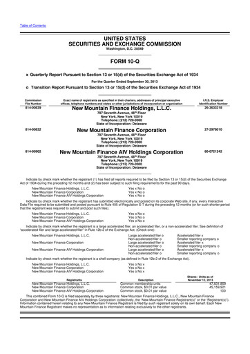Miniature New Mountain Finance Corporation 10-Q Rapport trimestriel  