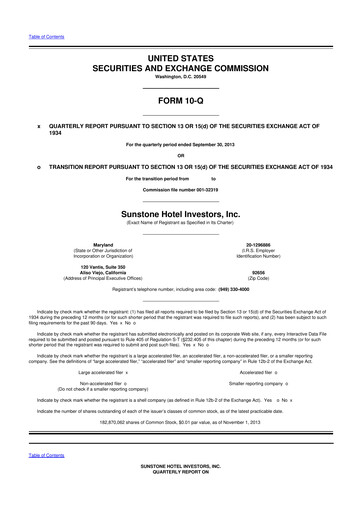 Thumbnail Sunstone Hotel Investors
 10-Q Quarterly Report FY2013 