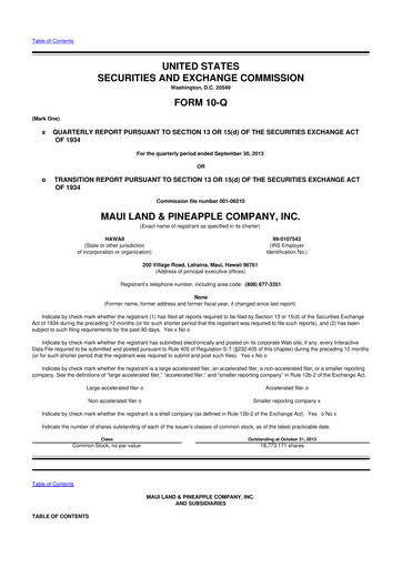 Thumbnail Maui Land & Pineapple Company 10-Q Quarterly Report FY2013 