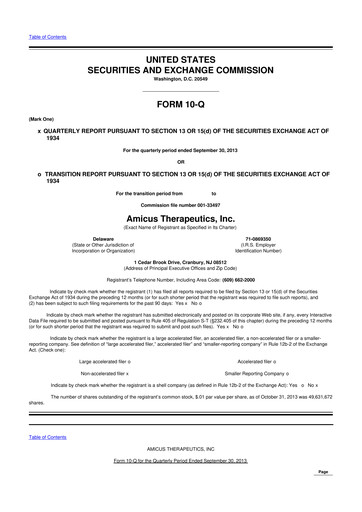Thumbnail Amicus Therapeutics
 10-Q Quarterly Report FY2013 
