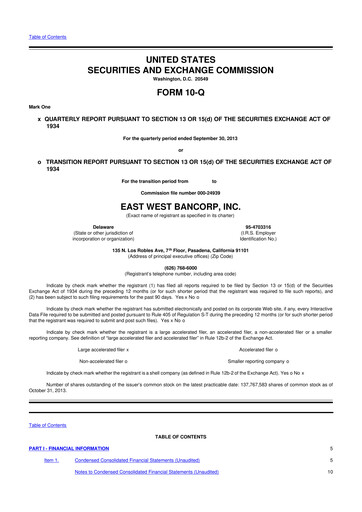 Thumbnail East West Bancorp
 10-Q Quarterly Report FY2013 
