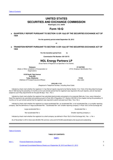 Miniature NGL Energy Partners
 10-Q Rapport trimestriel 2014 