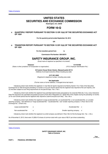 Thumbnail Safety Insurance
 10-Q Quarterly Report FY2013 