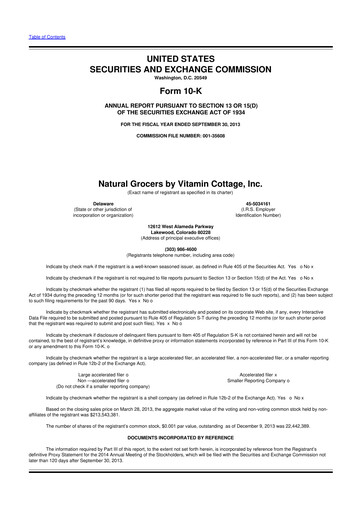 Miniature Natural Grocers by Vitamin Cottage 10-K Rapport annuel 2013