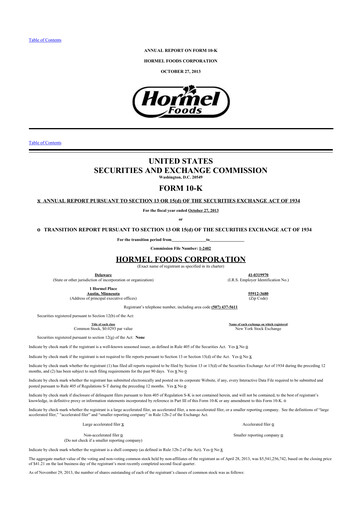 Thumbnail Hormel Foods 10-K Annual Report 2013