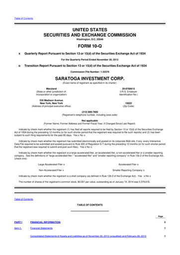 Thumbnail Saratoga Investment 10-Q Quarterly Report FY 