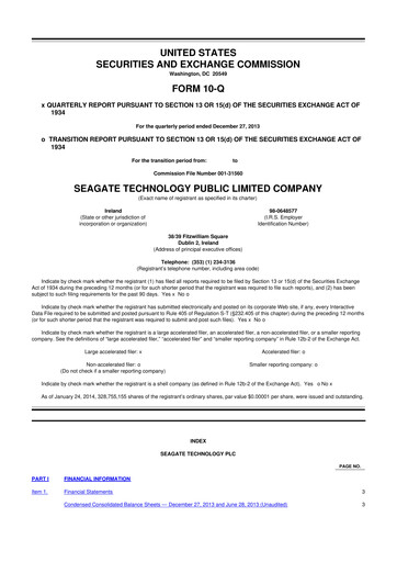 Thumbnail Seagate Technology 10-Q Quarterly Report FY2014 
