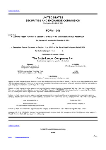 Thumbnail Estee Lauder 10-Q Quarterly Report FY2014 