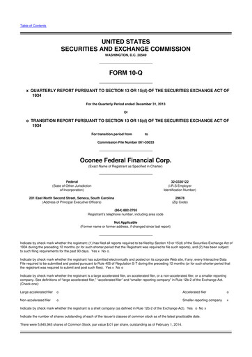 Thumbnail Oconee Federal Financial 10-Q Quarterly Report FY2014 