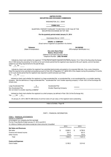 Thumbnail Deere & Company (John Deere) 10-Q Quarterly Report FY2014 