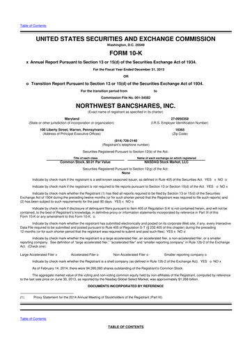 Thumbnail Northwest Bancshares
 10-K Annual Report 2013