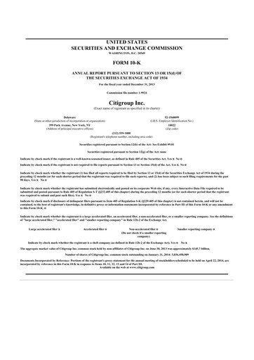 Thumbnail Citigroup 10-K Annual Report 2013