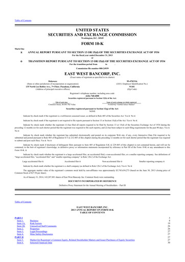 Thumbnail East West Bancorp
 10-K Annual Report 2013