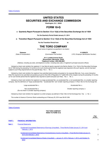 Thumbnail The Toro Company
 10-Q Quarterly Report FY2014 