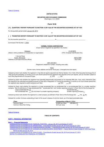 Thumbnail Hormel Foods 10-Q Quarterly Report FY2014 