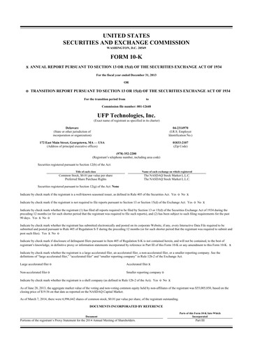 Thumbnail UFP Technologies
 10-K Annual Report 2013