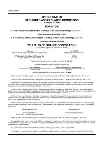 Thumbnail Willis Lease Finance Corporation 10-K Annual Report 2013