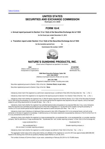 Vorschaubild Nature's Sunshine Products 10-K Jahresbericht 2013