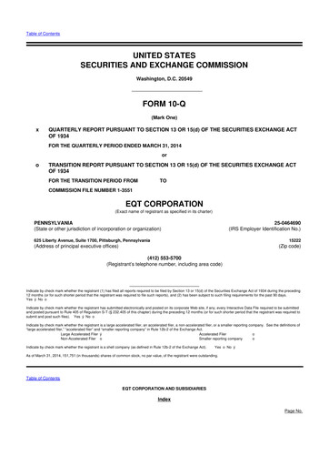 Thumbnail EQT Corporation
 10-Q Quarterly Report FY2014 