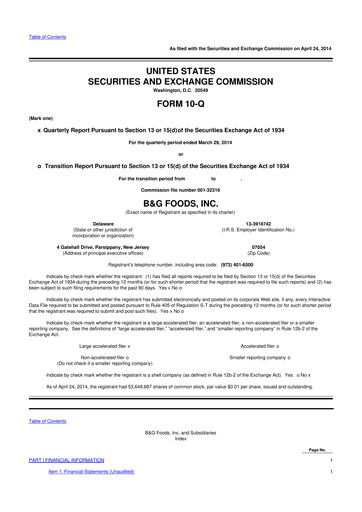 Miniature B&G Foods

 10-Q Rapport trimestriel 2014 